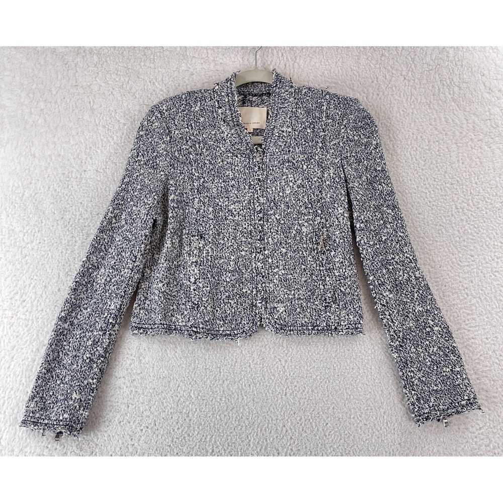 Rebecca Taylor Jacket Womens Size 2 Blue Knit Full Zip Long Sleeve Business Work